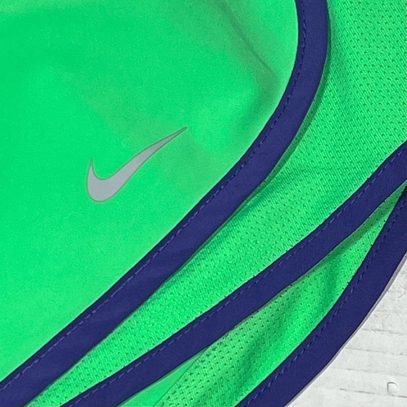NIKE DRIFIT Women's Running Shorts Lined Neon Green Purple Trim Size M 3" Inseam - Picture 7 of 16